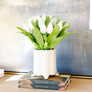 Faux Tulips in Glass Vase